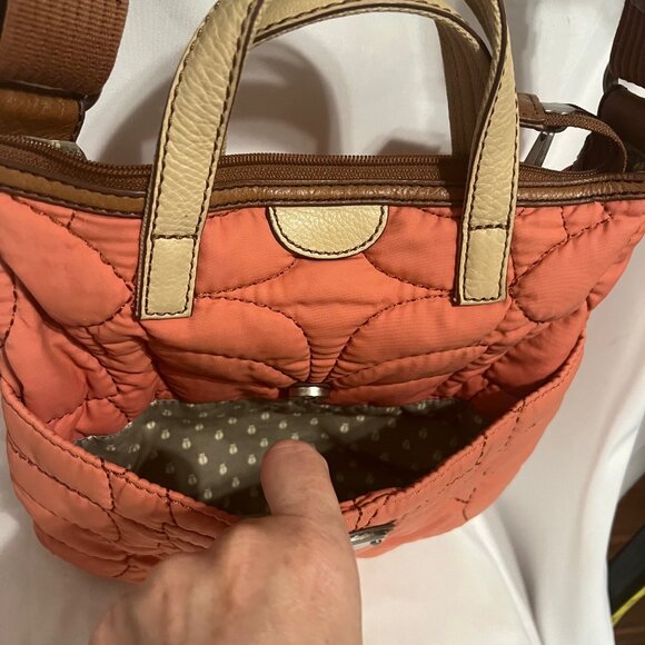 Fossil "Key-Pen" Orange/Peach Quilted Tan Trim Crossbody Purse-Lightweight-Comfy - Picture 12 of 15